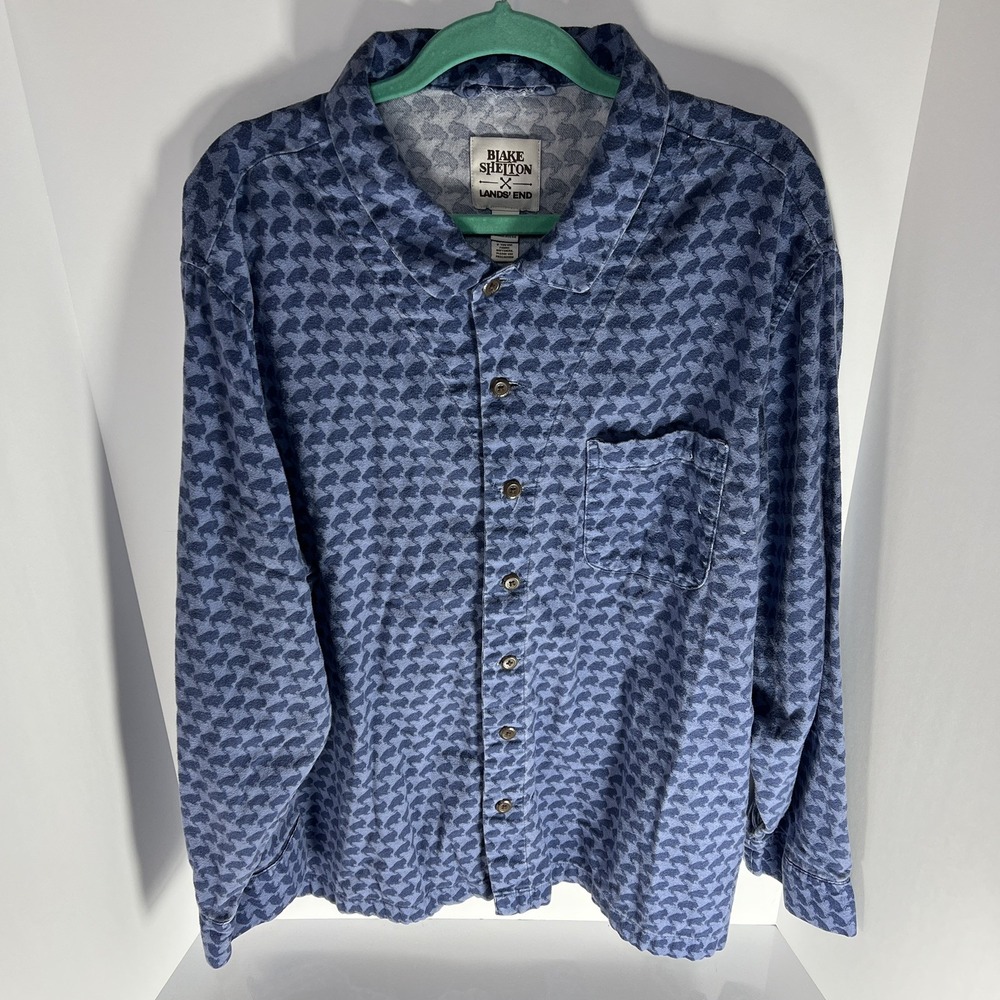 Lands End x Blake Shelton Flannel Shirt Mens XXL Blue Buffalo AOP Cabincore GUC